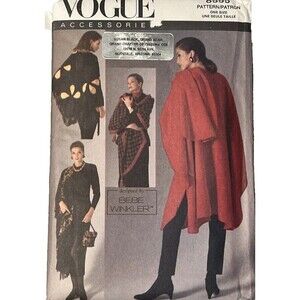 Vintage 90s Vogue 8555 Sewing Pattern Poncho Cape Shawl Bebe Winkler Rare Uncut